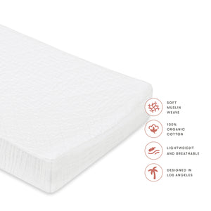 Quilted Changing Pad Cover in GOTS Certified Organic Muslin Cotton in White