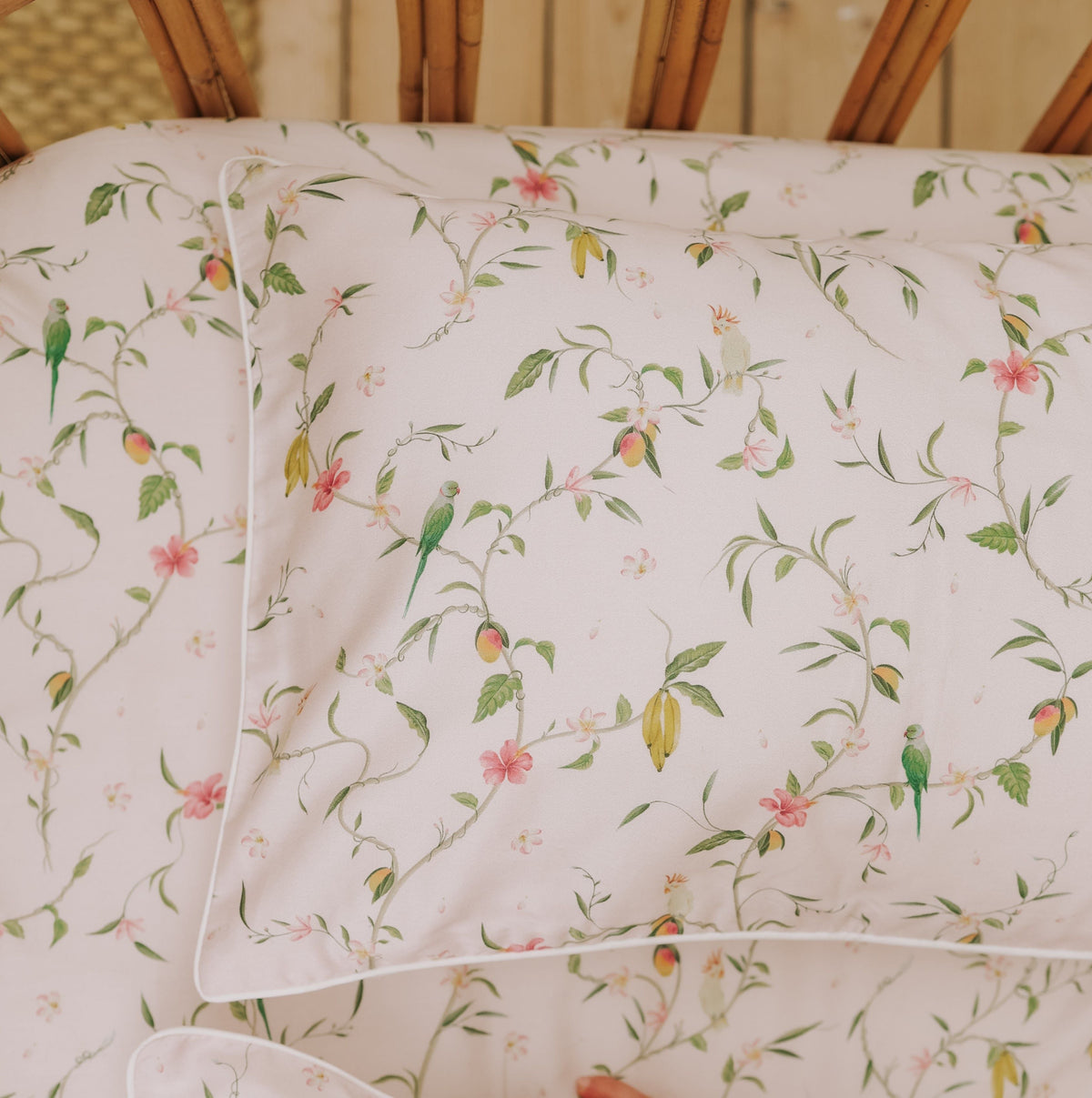 Dreaming of Paradise Crib Sheet with Toddler Pillow laying on top