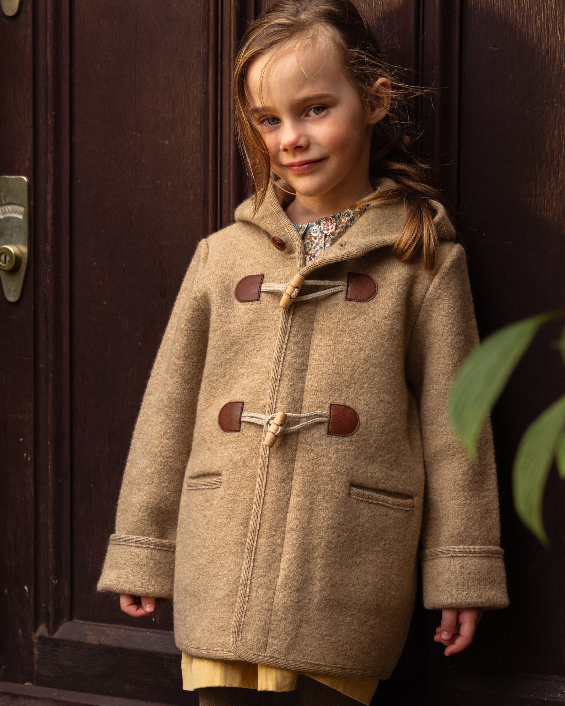 Girls' Hooded Duffle Coat Beige