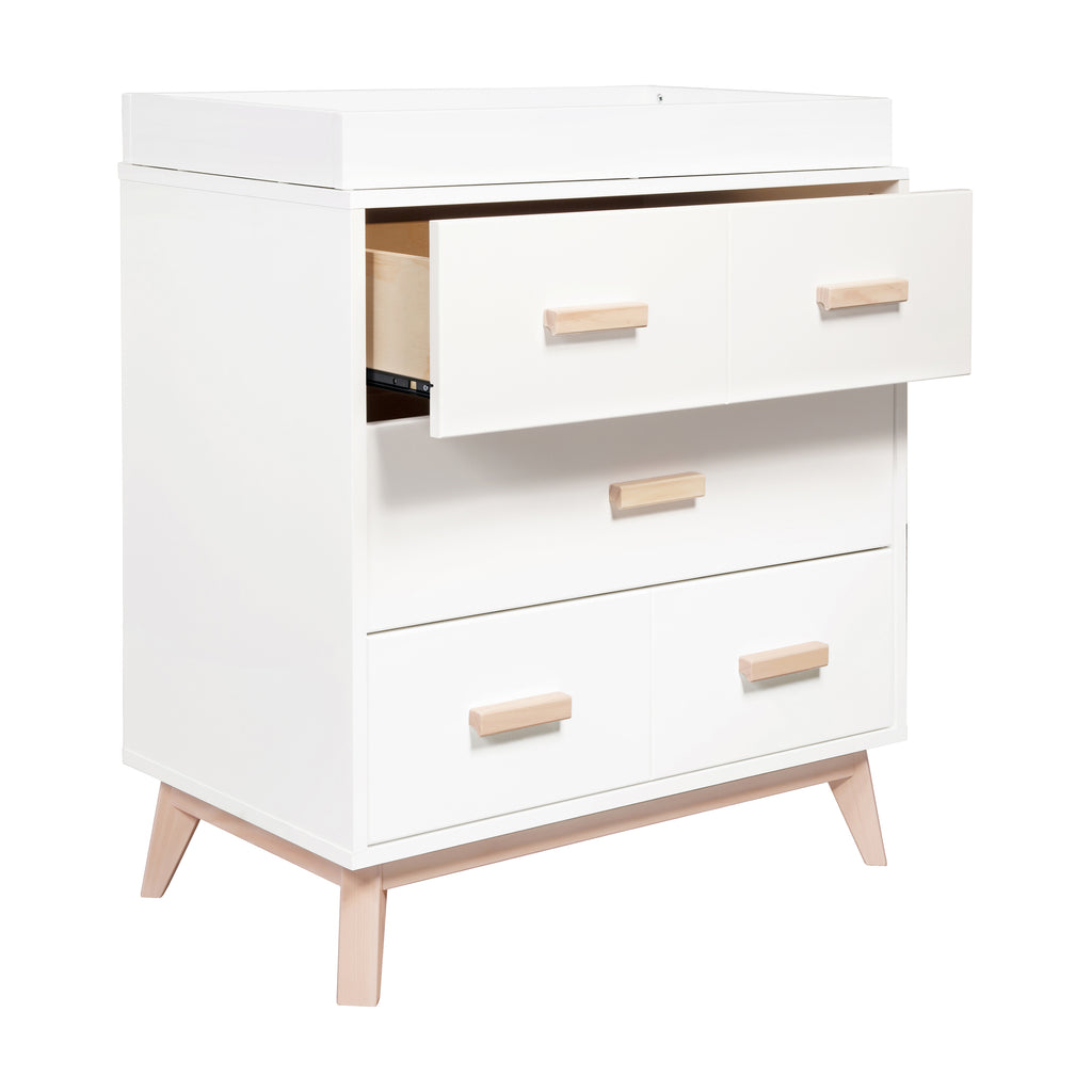 Scoot 3-Drawer Compact Changer Dresser with Removable Changing Tray (34") in White & Washed Natural