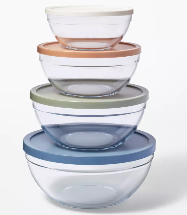 8pc Glass Set of 4 Mixing Bowls with Lids Clear - Figmint™