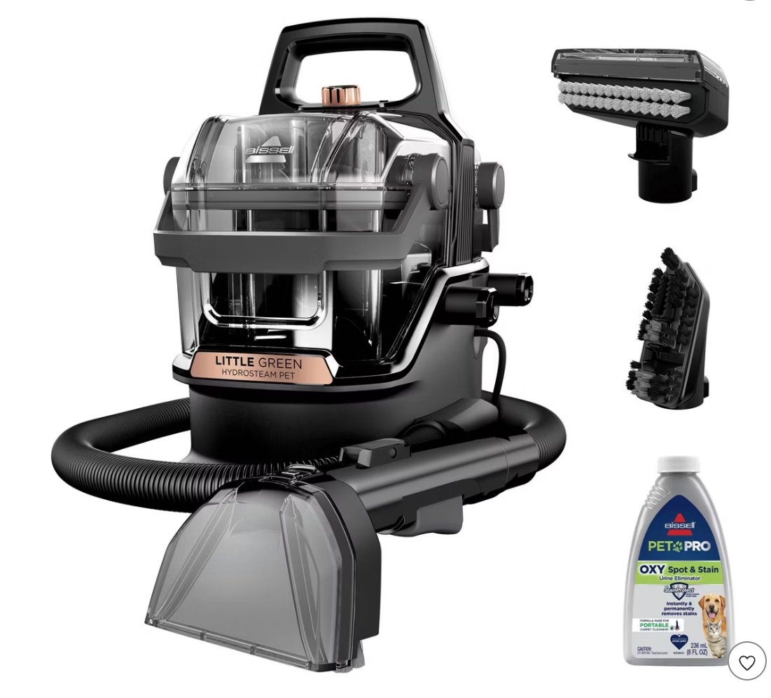 BISSELL Little Green HydroSteam Pet 3605 3" Cleaning Path Black: Portable Carpet Cleaner, Heated Cleaning, Pet Hair Pick Up, 64 oz Tank