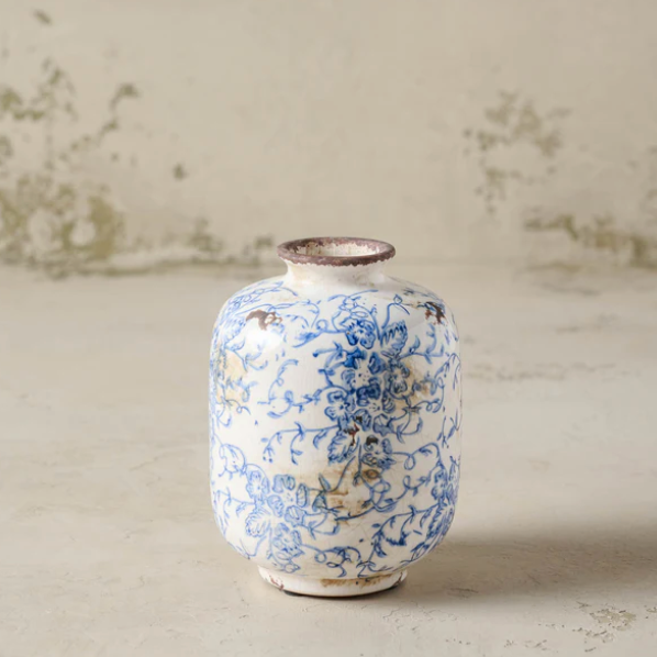 Blue and White Distressed Vase