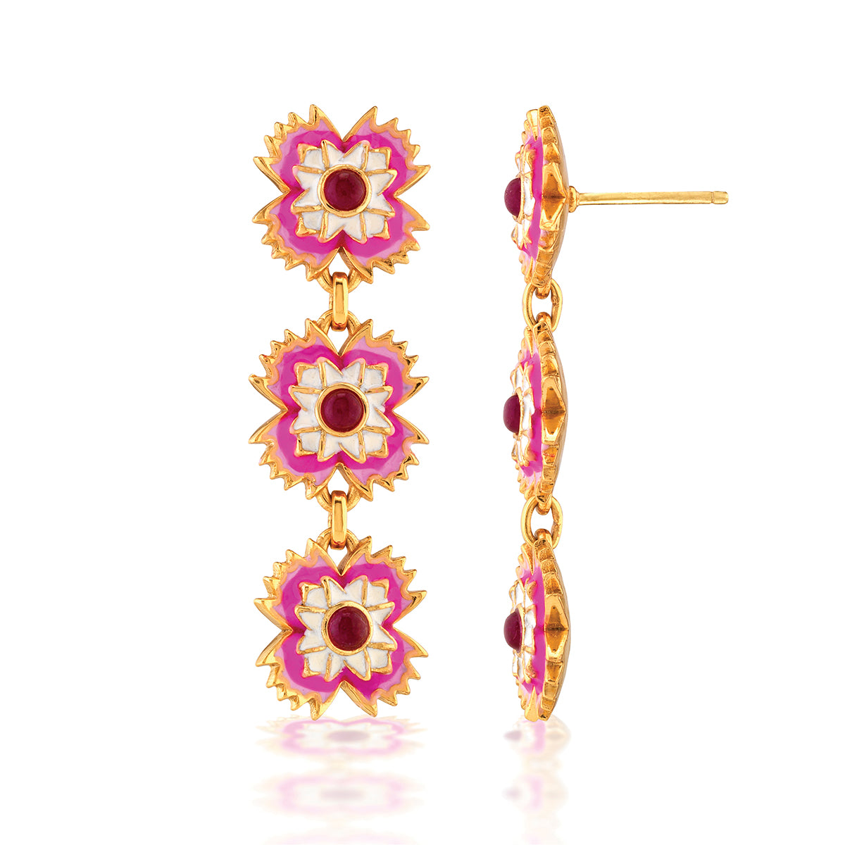 Dianthus Linear Earrings in Enamel/Jade