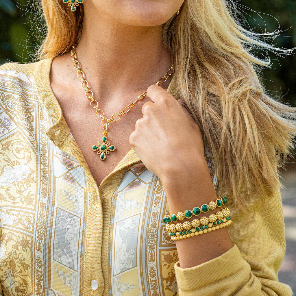 Berry Gem Petite Hinged Bangle in Malachite