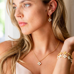 Berry Clover Hoop Earrings with Double Sided Charm in MOP