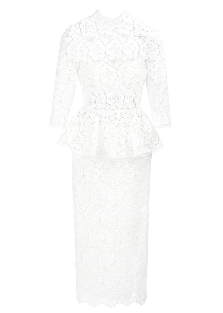 Dahlia Dress in White Guipure Lace