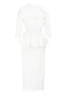 Dahlia Dress in White Guipure Lace