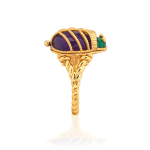 Scarab Petite Ring in Malachite/Amethyst
