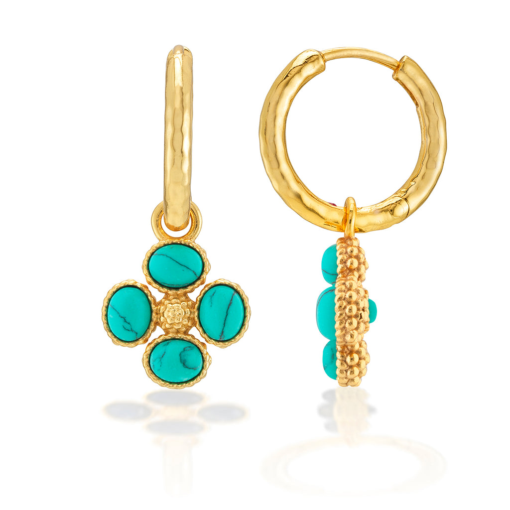Berry Clover Hoop Earrings with Double Sided Charm in Turquoise