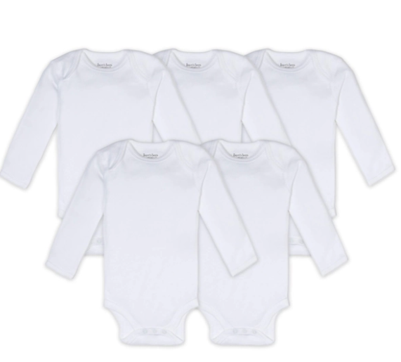 Bee Essentials Organic Long Sleeve Baby Bodysuit 5 Pack - 0-3 Months