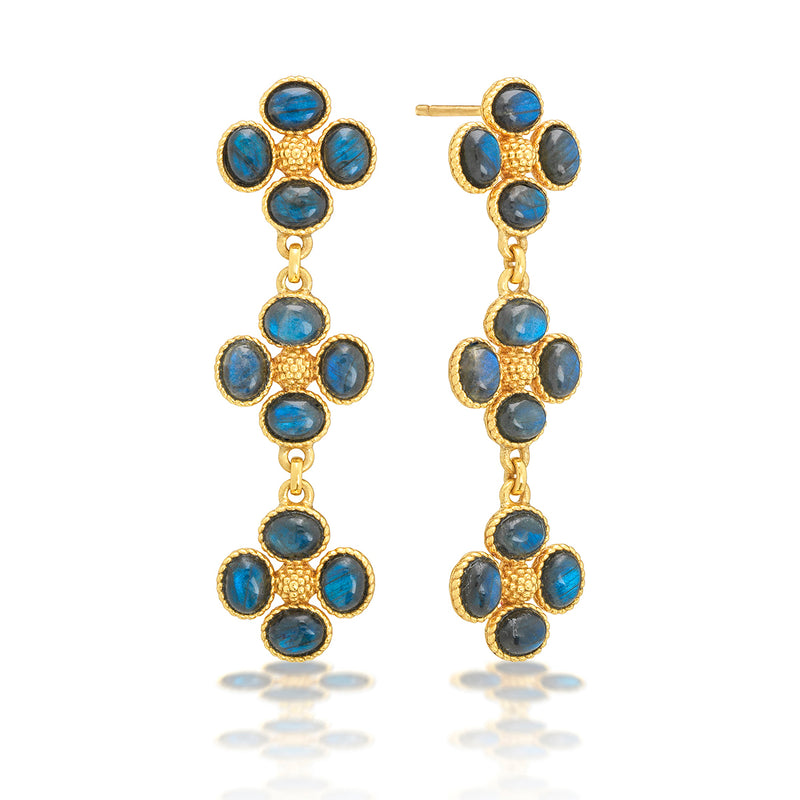 Berry Clover Linear Earrings in Blue Labradorite