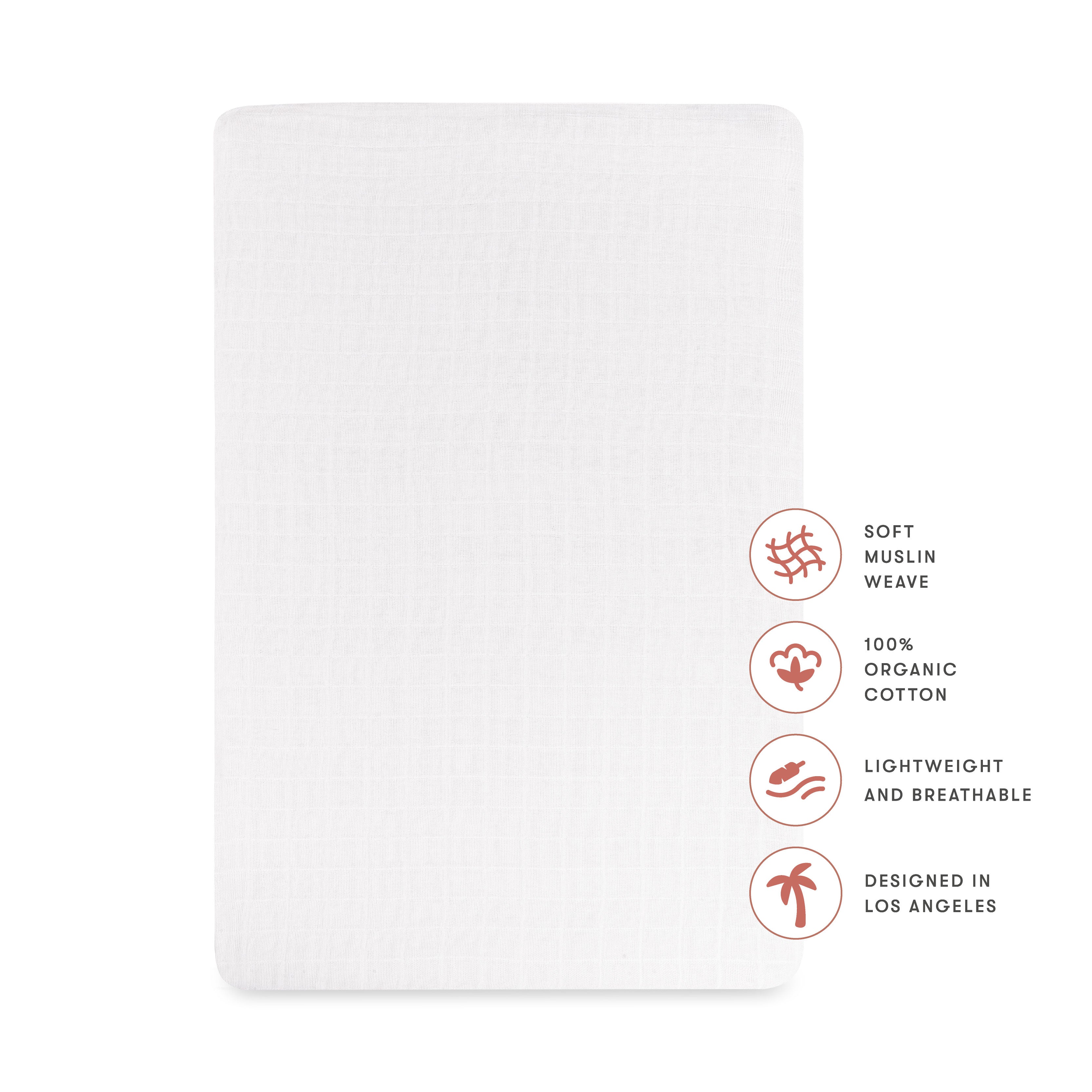 All-Stages Bassinet Sheet in GOTS Certified Organic Muslin Cotton in White