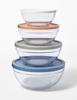 8pc Glass Set of 4 Mixing Bowls with Lids Clear - Figmint™: Microwave without Lid & Freezer Safe, Glass & Plastic