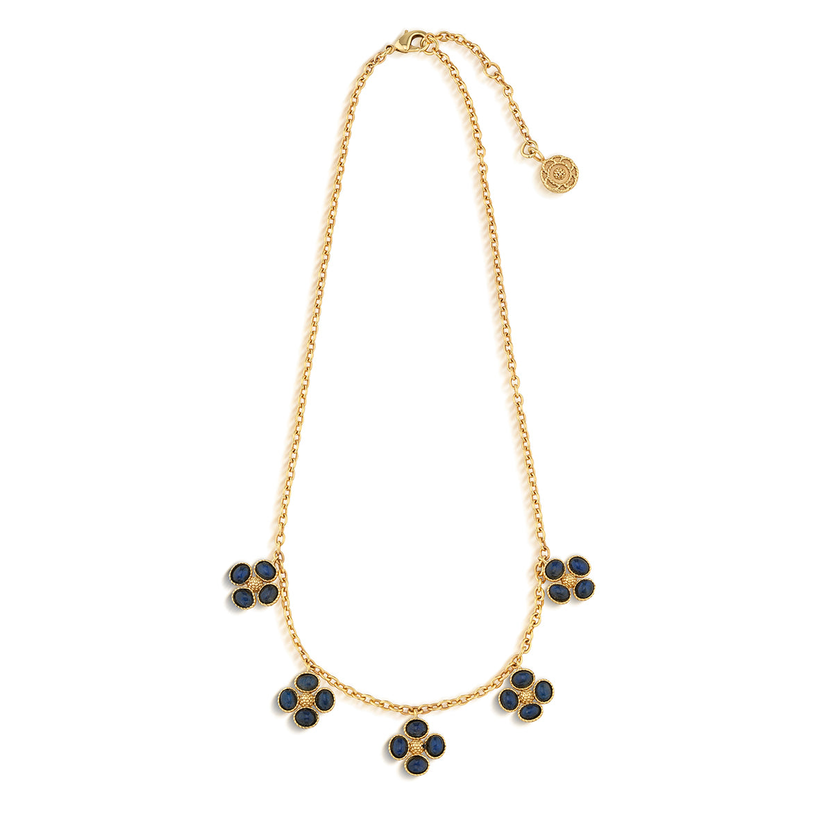 Berry Clover Multi Station Necklace in Blue Labradorite
