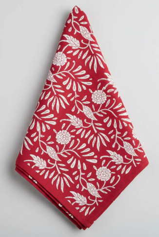 "Red Sunset" Cabana Block Print Napkins, set of 8