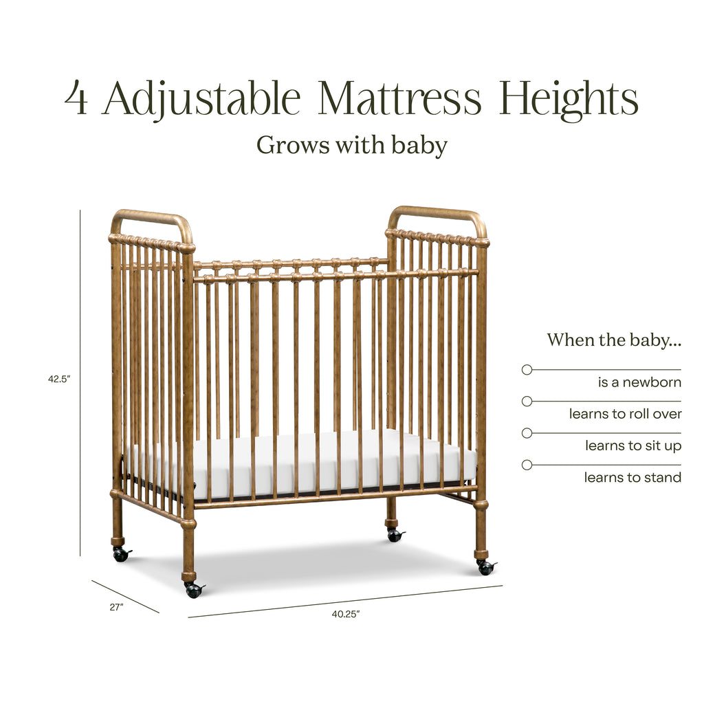 Abigail 3-in-1 Convertible Mini Crib in Vintage Gold
