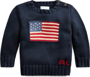 American Flag Cotton Crewneck Sweater