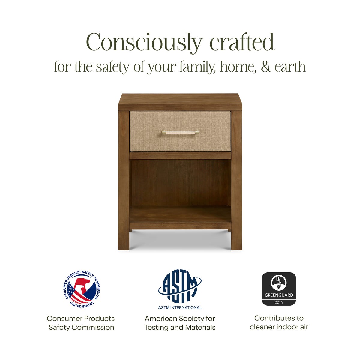 Eloise Assembled Nightstand in Natural Walnut & Performance Sand Eco-Weave