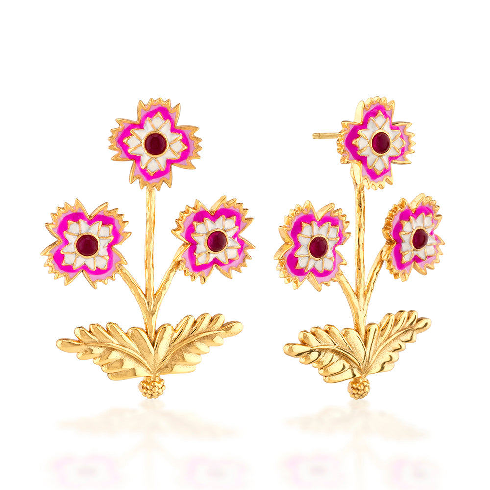 Dianthus Convertible Bouquet Post Earrings in Enamel/Jade