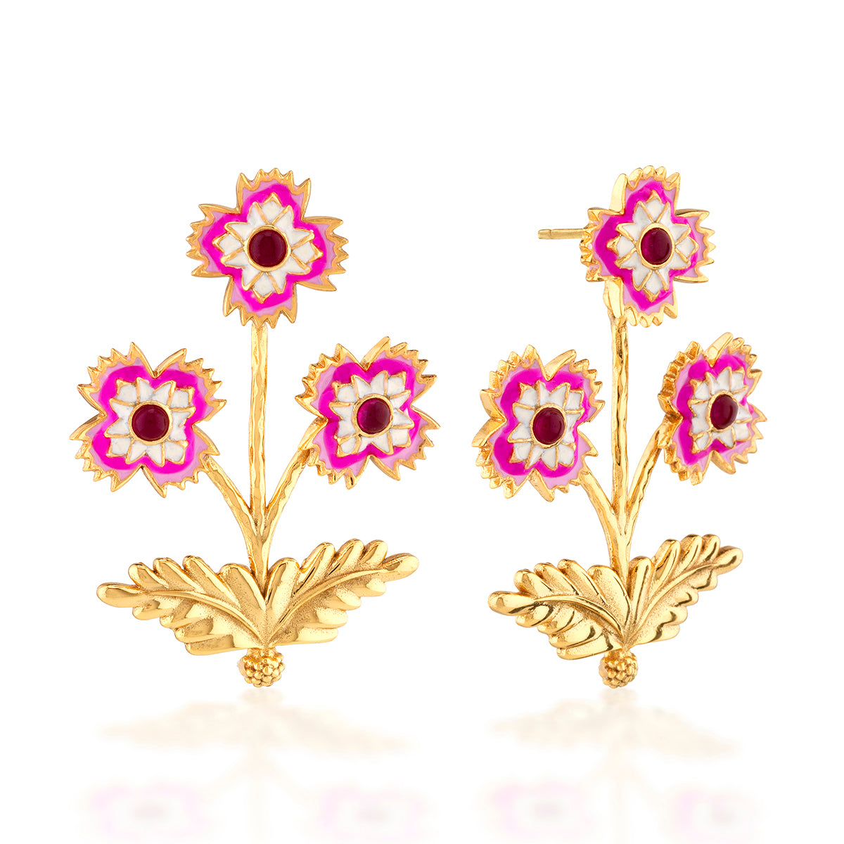 Dianthus Convertible Bouquet Post Earrings in Enamel/Jade