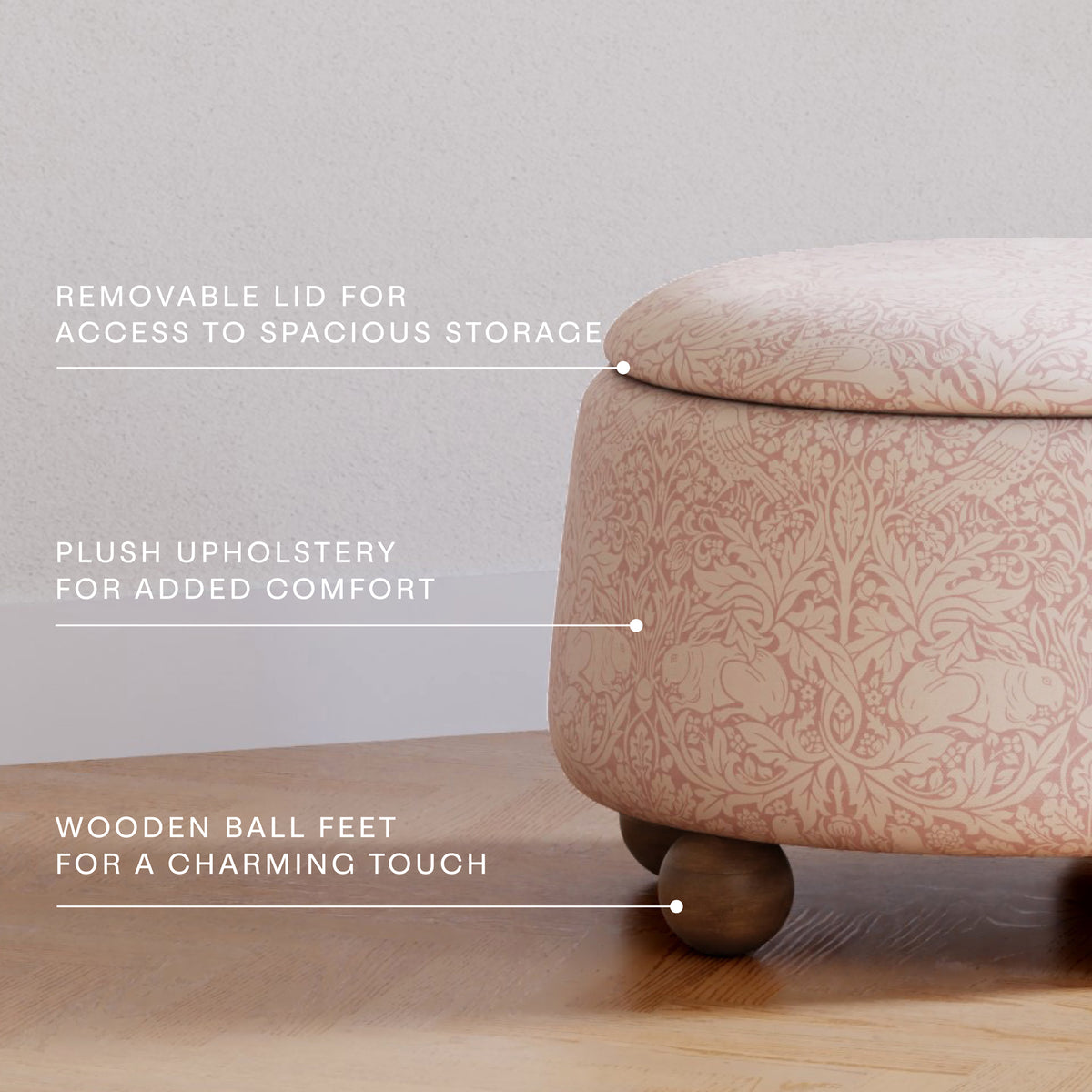 Morris & Co. x Namesake Tuffet Storage Ottoman Pure Brer Rabbit in Rose