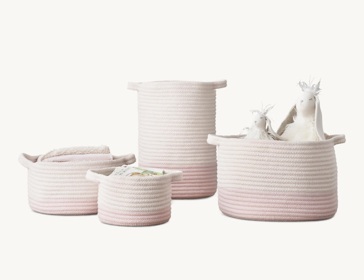 Colorblock Braided Wool Storage Hamper - Ivory/Posy