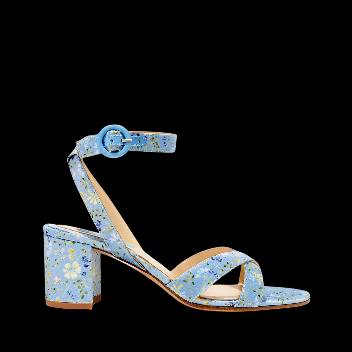 OTM Exclusive: The City Sandal in Riley Sheehey Blue Floral Satin
