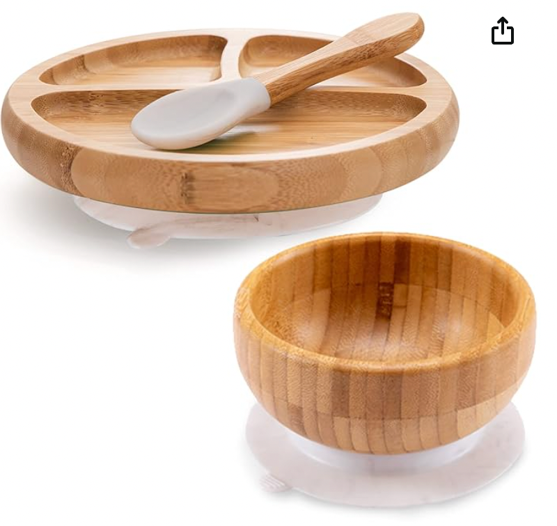 Baby Bamboo Plates, Bowls and Matching Spoon Set