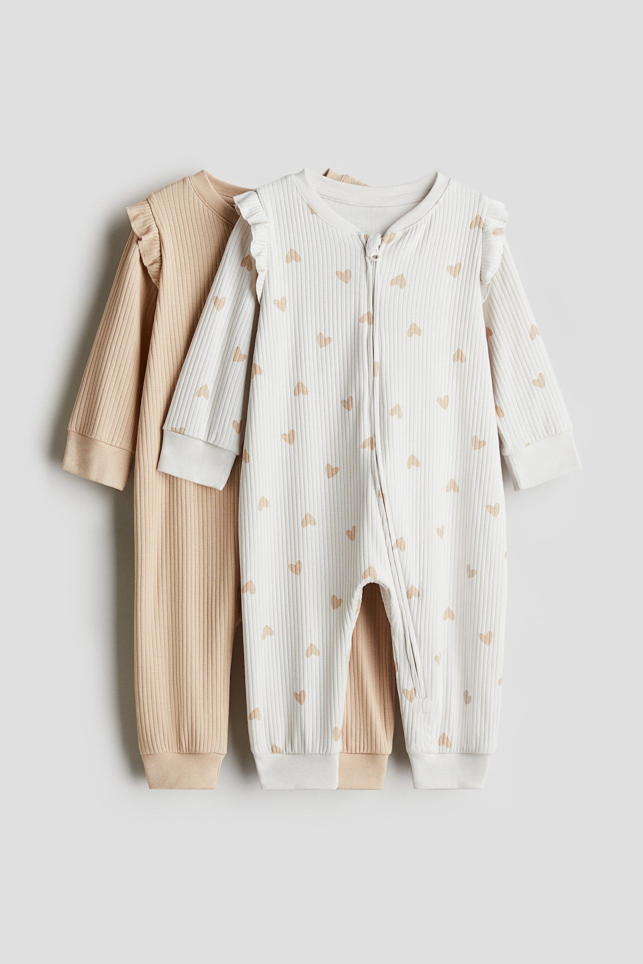 2-pack Cotton Pajama Jumpsuits (Beige/Hearts 2-4M)