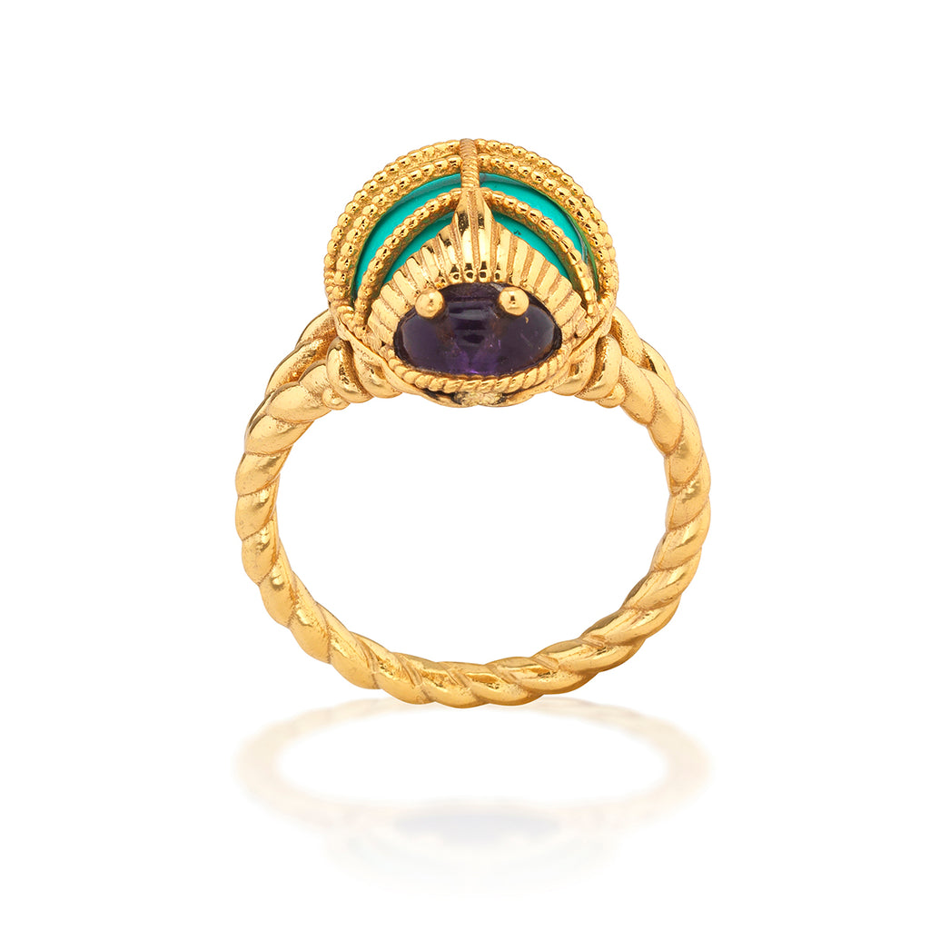 Scarab Petite Ring in Amethyst/Turquoise