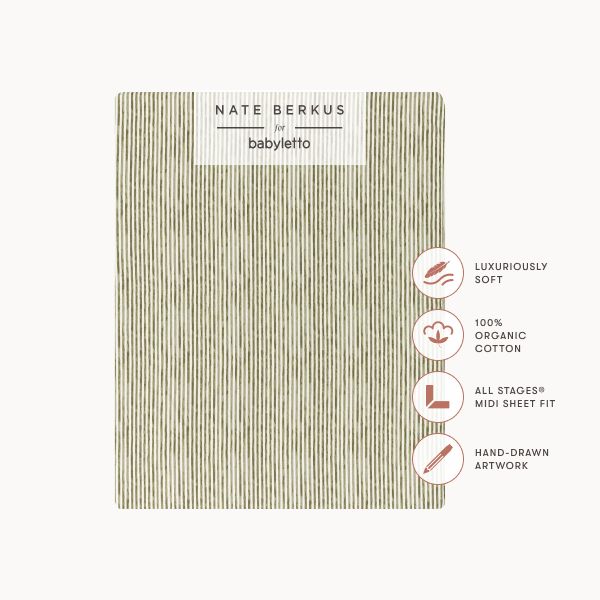 All-Stages® Midi Crib Sheet in GOTS Certified Organic Brushed Cotton by Nate Berkus in Juniper Stripe