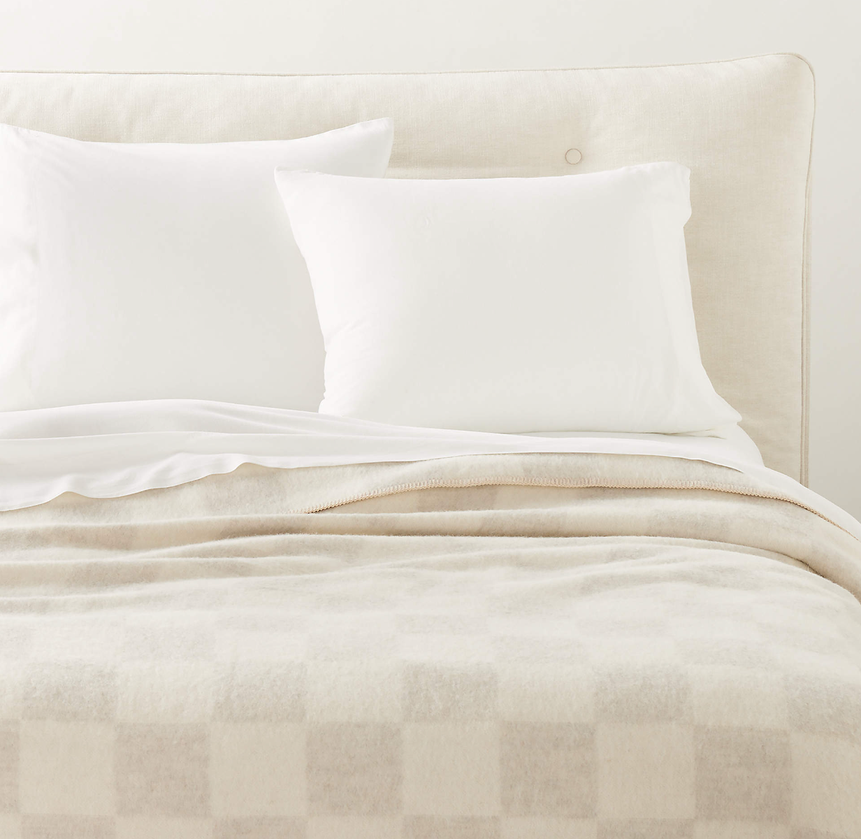 Crosby Ivory Check Alpaca Wool King Bed Blanket