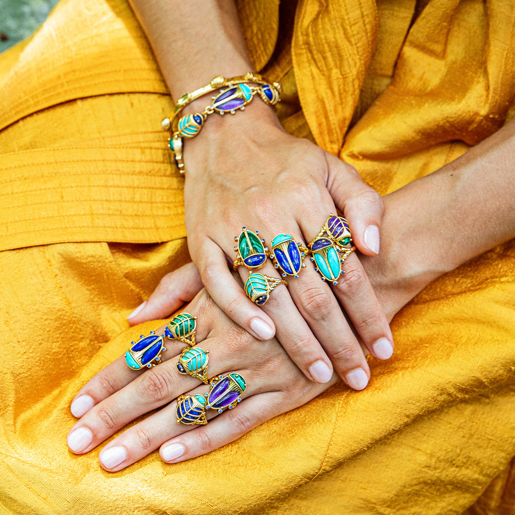 Scarab Petite Ring in Lapis/Malachite