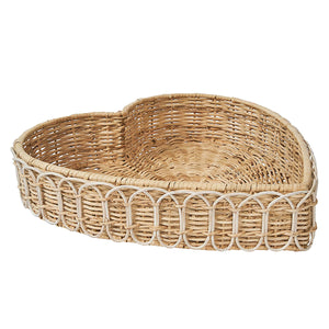 Provence Rattan 16" Heart Tray in Whitewash