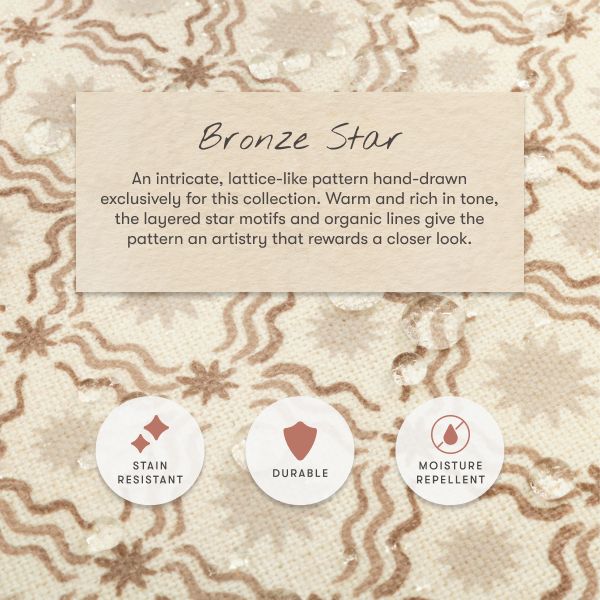 Bronze Star fabric pattern showing stain-resistant, durable, and moisture-repellent features