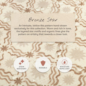 Bronze Star fabric pattern showing stain-resistant, durable, and moisture-repellent features
