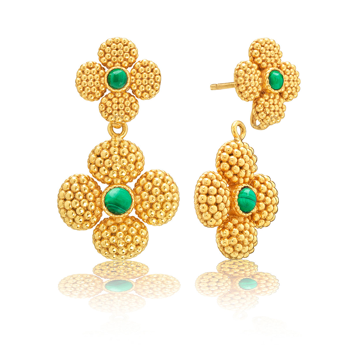 Berry Clover Convertible Duo Earrings in Malachite