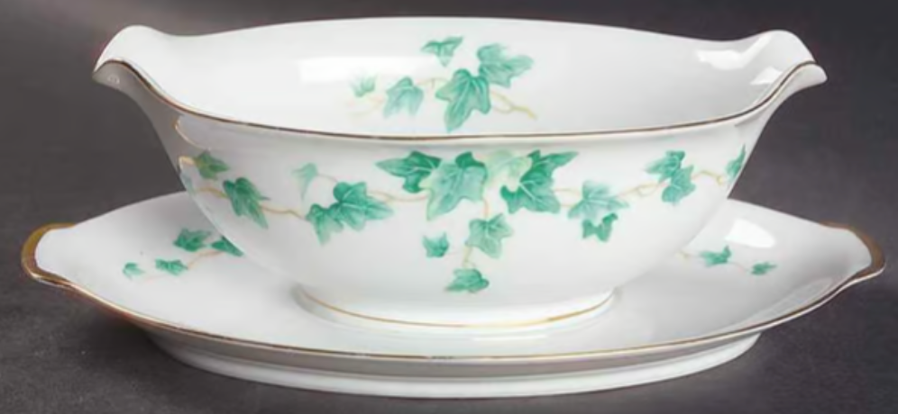 Caprice Green Gravy Boat with Attached Underplate by Sango