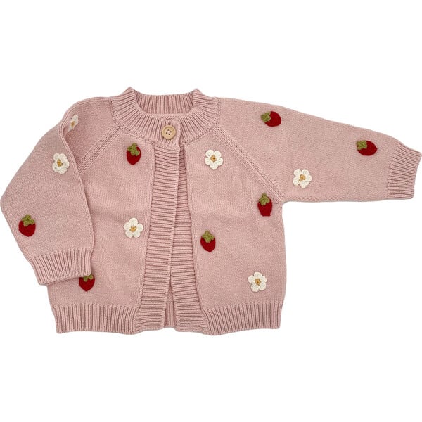 Cotton Strawberry Flower Cardigan, Blush 6-12 Months