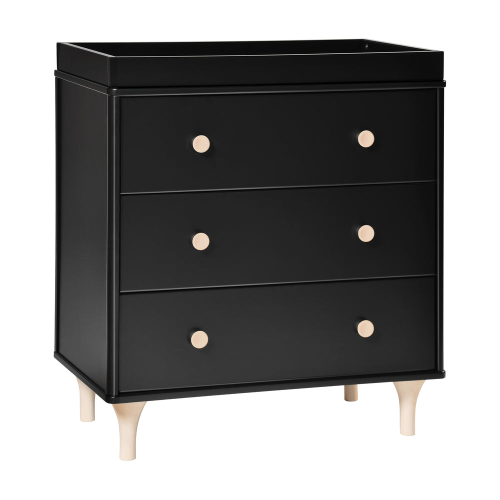Lolly 3-Drawer Compact Changer Dresser with Removable Changing Tray (34") in Black & Washed Natural