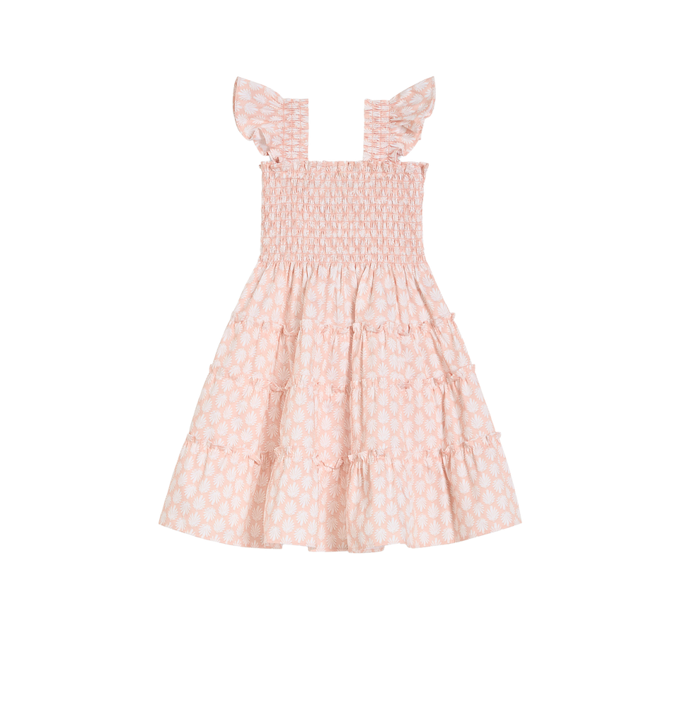 The Tiny Ellie Nap Dress in Pale Coral Baroque Shell Cotton Sateen