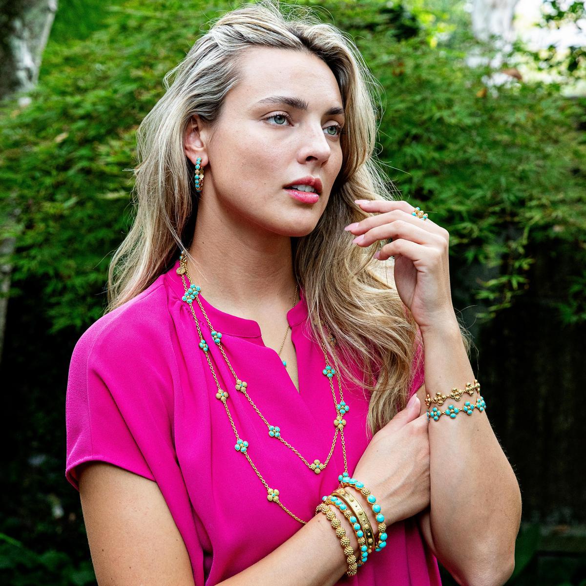 Berry Gem Medium Hoop Earrings in Turquoise