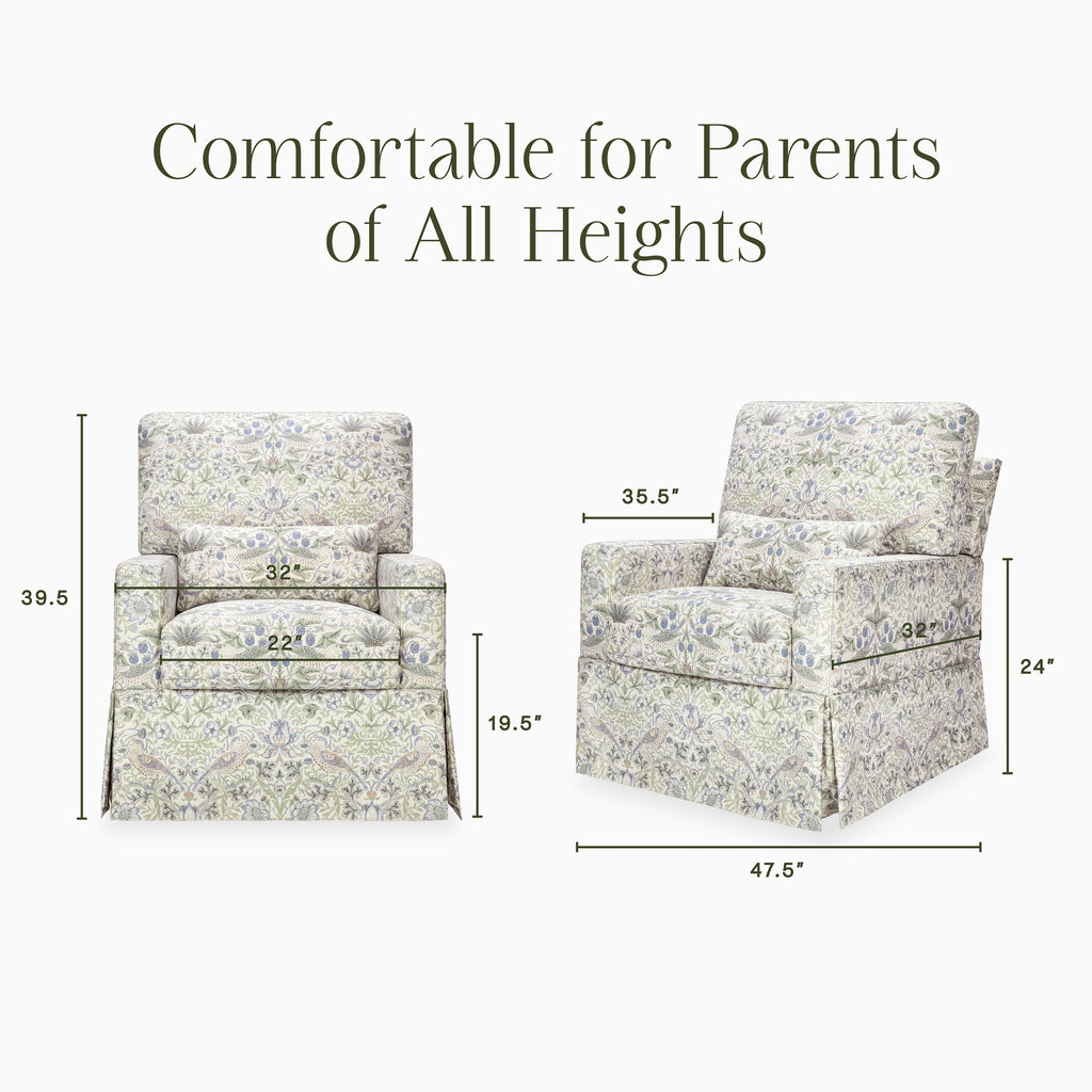 Morris & Co. x Namesake Crawford Pillowback Comfort Swivel Glider Strawberry Thief in Fig & Thyme