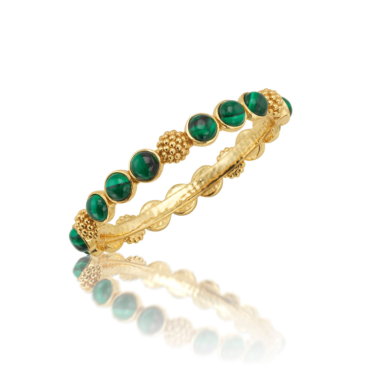 Berry Gem Hinged Bangle in Malachite