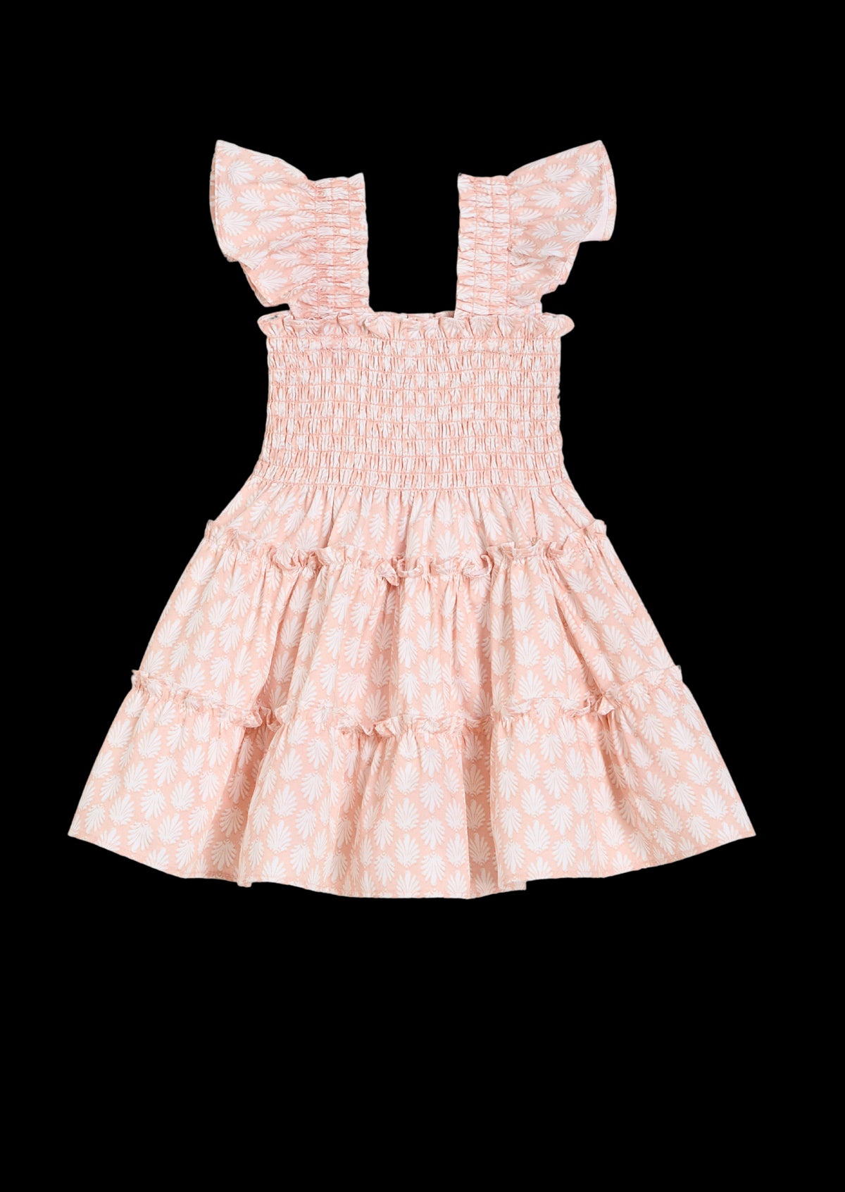 The Baby Ellie Nap Dress in Pale Coral Baroque Shell Cotton Sateen