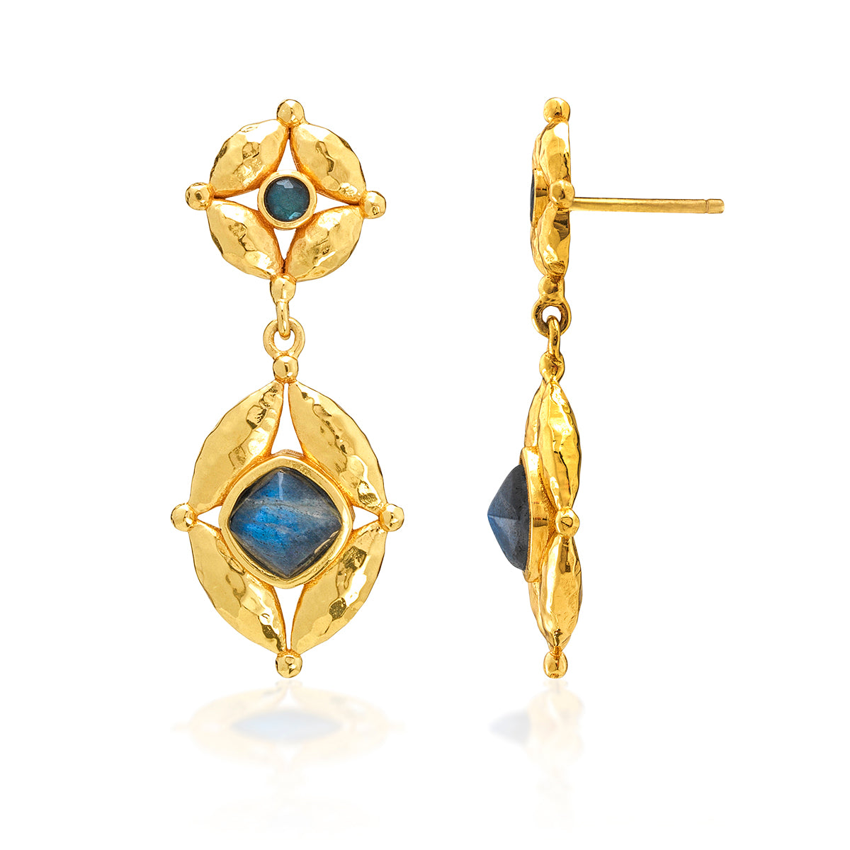 Mystic Eye Post Drop Earrings in Blue Labradorite