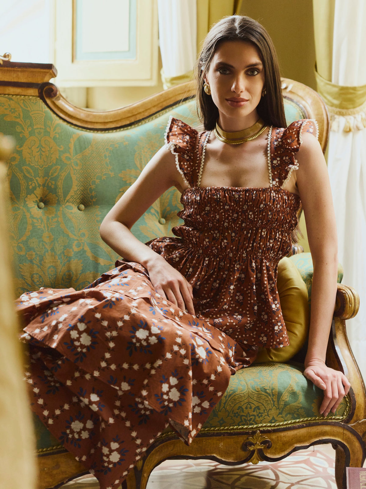 Brenda Tiered Skirt in Marigold Honey Floral