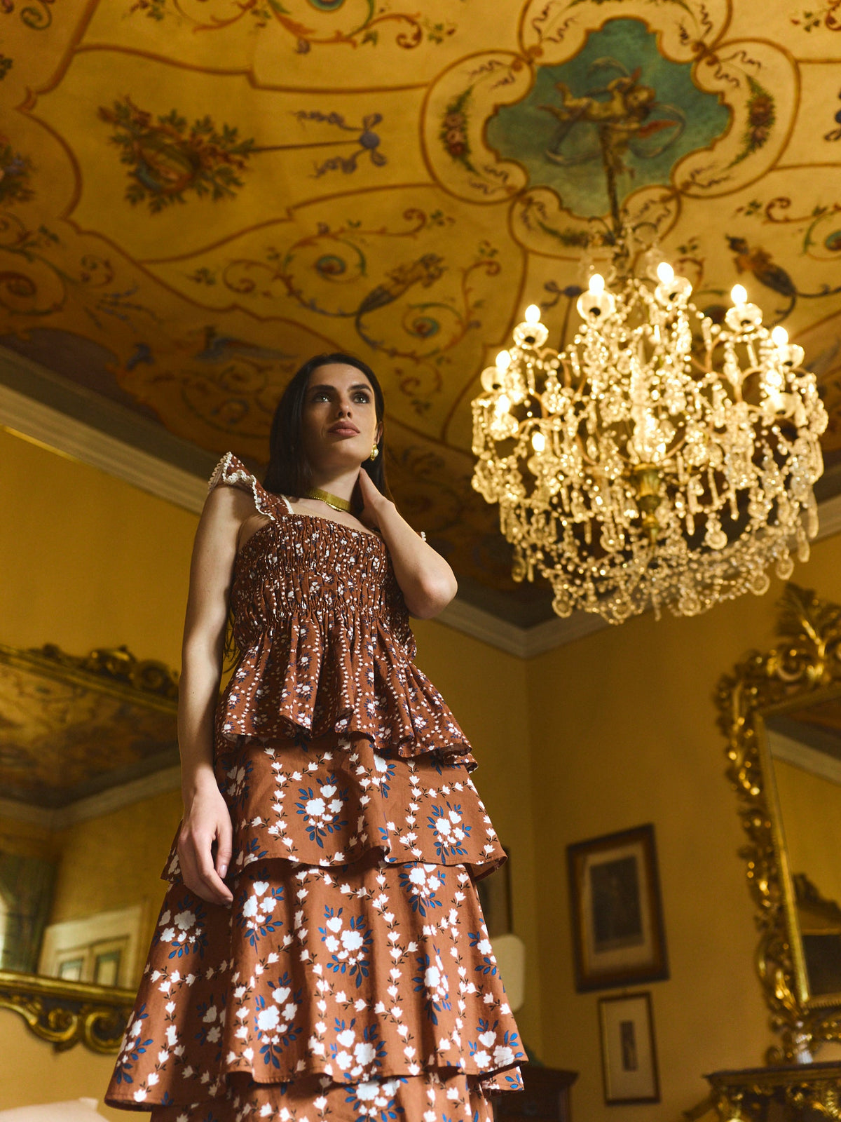 Brenda Tiered Skirt in Marigold Honey Floral