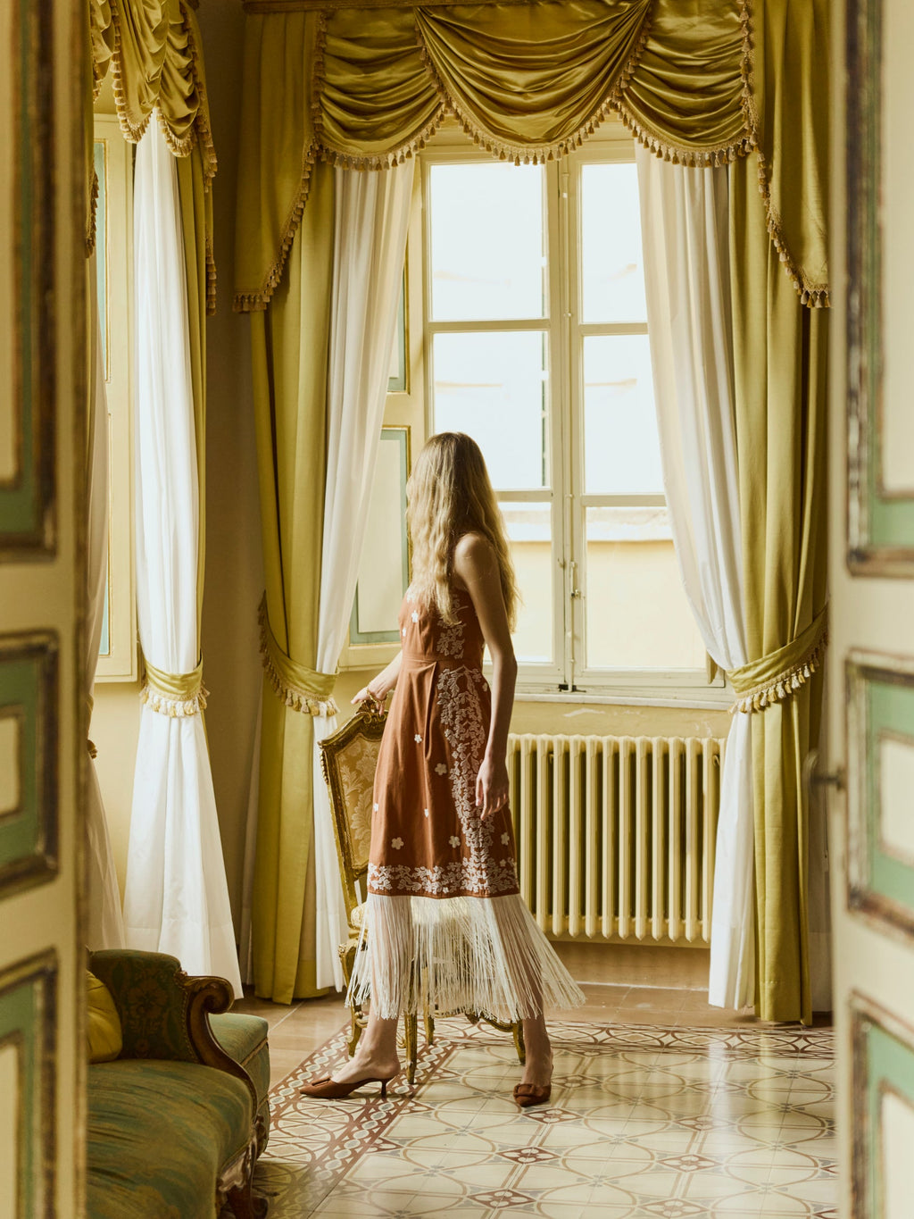 Hannah Dress in Marigold Honey Embroidery
